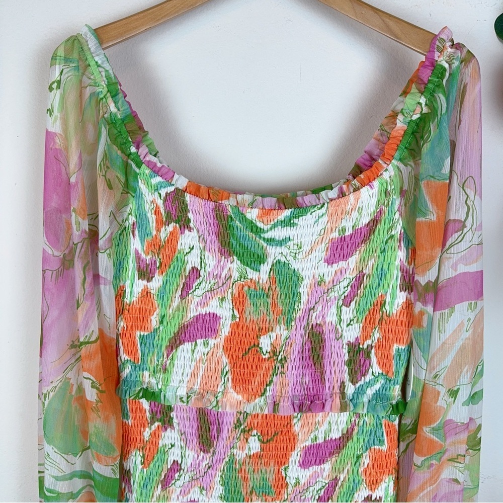 NWT Lost + Wander Painterly Love Smocked Maxi Dress in Multi Color One Size - Picture 4 of 7